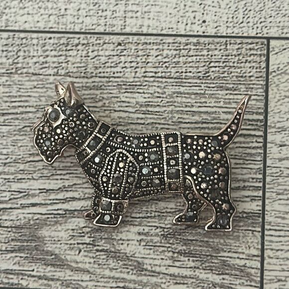 Scottie Terrier Marcasite and Rose Gold Tone Pin - Picture 1 of 6